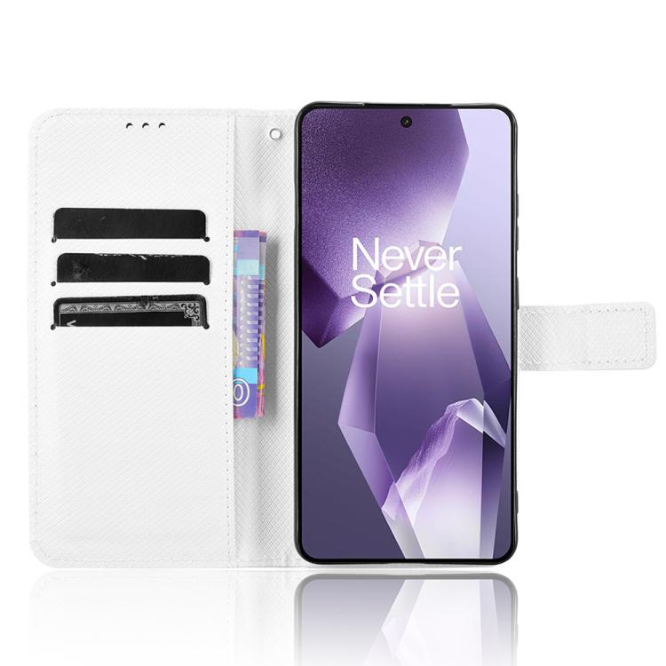 Funda de Cuero con Textura de Diamante para OnePlus Ace 5 5G / 5 Pro 5G / 13R 5G (Blanca)