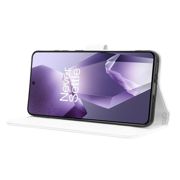 Funda de Cuero con Textura de Diamante para OnePlus Ace 5 5G / 5 Pro 5G / 13R 5G (Blanca)