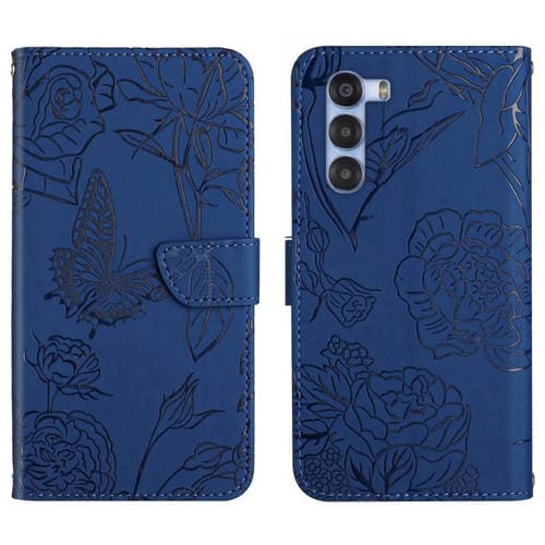 Funda de Piel con Relieve Peonía y Mariposa para ZTE Nubia S 5G A403Zt (Azul)