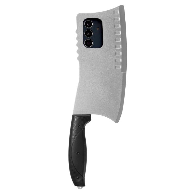 Funda de TPU + PC con diseño de cuchillo de cocina simulado para Samsung Galaxy S25 5G (plateada)