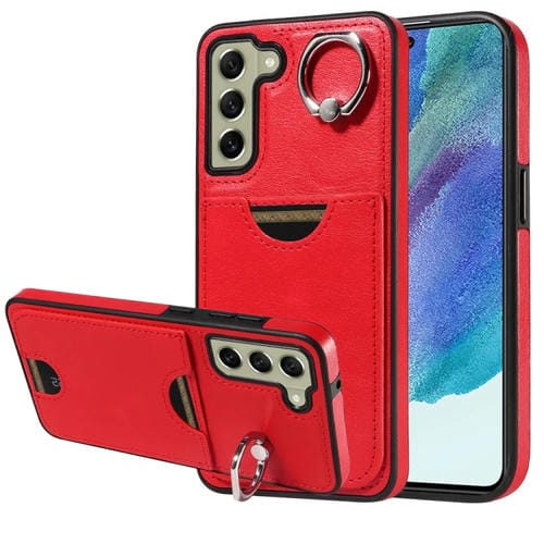 Funda para teléfono Samsung Galaxy S21 FE 5G con soporte para anillo y ranura para tarjeta (Rojo)