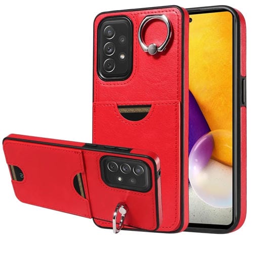 Funda para Teléfono Samsung Galaxy A72 con Soporte para Anillo y Ranura para Tarjeta (Rojo)