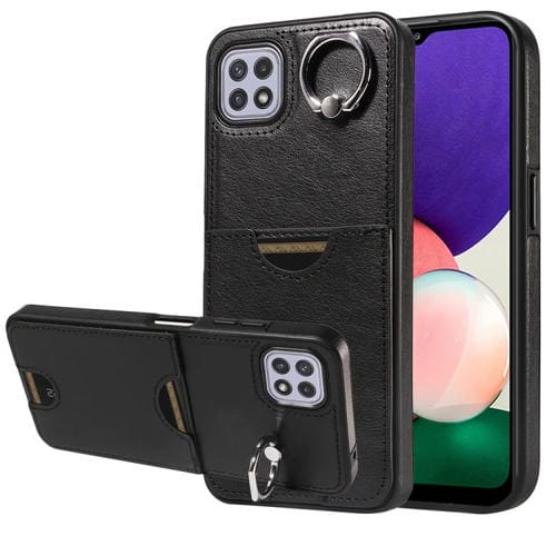Funda para Teléfono Samsung Galaxy A22 5G con Soporte para Anillo y Ranura para Tarjeta (Negro)