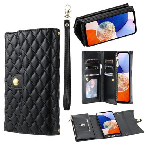 Funda para Teléfono Samsung Galaxy A34 5G con Billetera de Múltiples Tarjetas y Cremallera Cuero Rómbico (Negro)