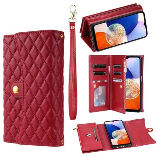 Estuche para Teléfono Samsung Galaxy A52 5G / 4G Cuero Rómbico con Billetera MultiTarjeta con Cremallera (Rojo)