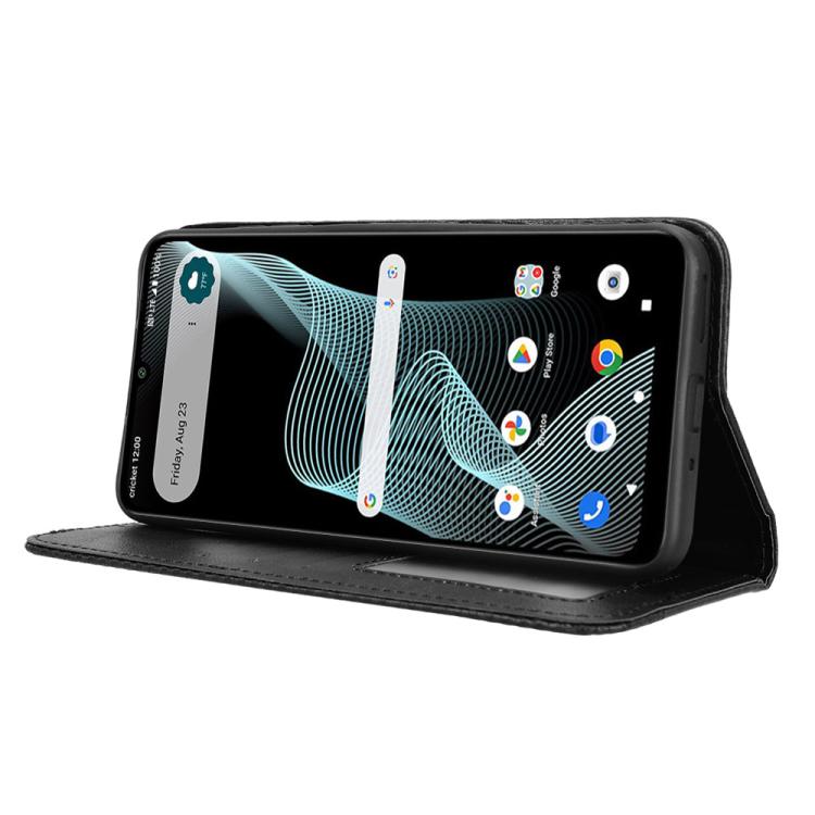 Funda de Cuero para Cricket Icon 6 con Textura Retro y Hebilla Magnética (Negra)