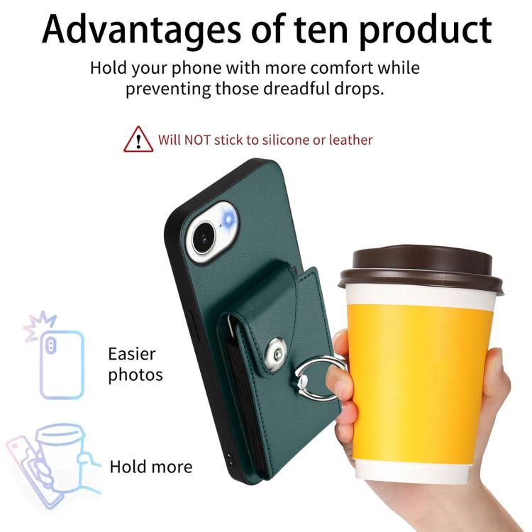 Funda para iPhone 16e con tarjetero, anilla y cordón largo (verde)