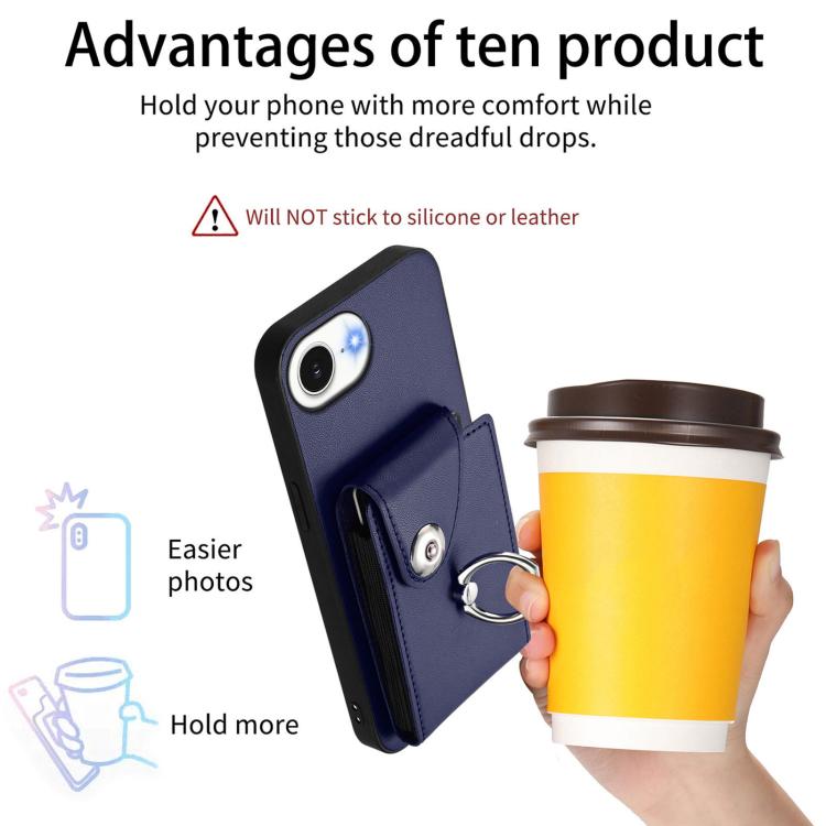 Funda para iPhone 16e con tarjetero, anillo y cordón largo (azul)
