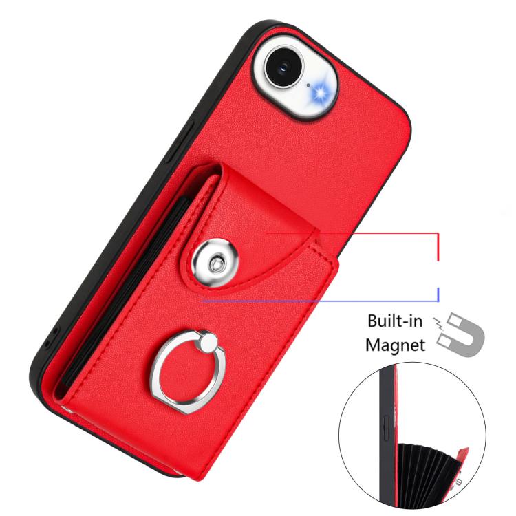Funda para iPhone 16e con tarjetero, anilla y cordón largo (roja)