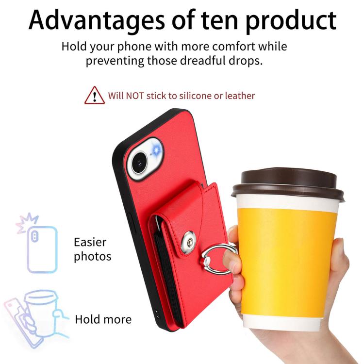 Funda para iPhone 16e con tarjetero, anilla y cordón largo (roja)