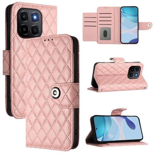 Funda de cuero con textura rómbica y cordón para Honor X6c 4G (rosa coral)
