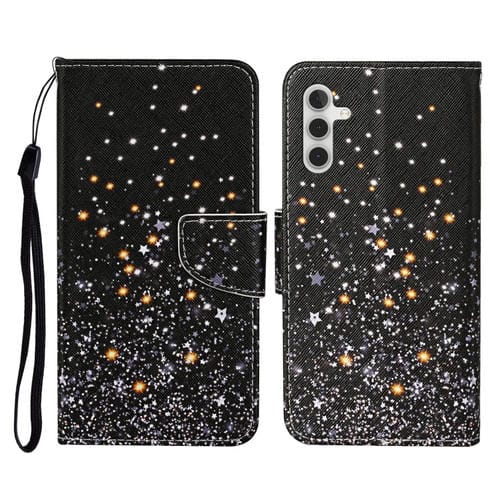 Funda de Cuero para Samsung Galaxy A35 con Tapa y Patrón de Dibujo de Colores (Pentagrama Negro)