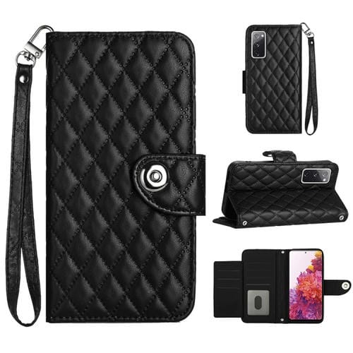 Funda para Teléfono Samsung Galaxy S20 FE Tapa de Cuero Textura Rómbica Cordón (Negro)