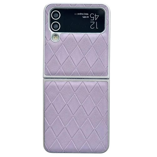 Funda para Teléfono Samsung Galaxy Z Flip3 5G Cuero a Cuadros con Pintura Nacarada y Forma de Diamante (Púrpura)