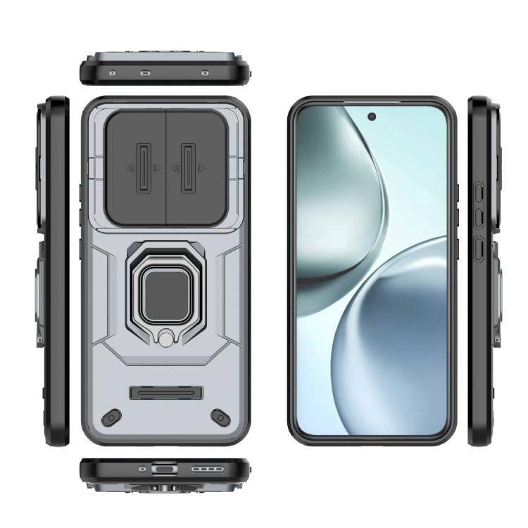 Funda Deslizante de TPU + PC a Prueba de Golpes con Soporte para Realme 14 Pro+ 5G (Gris)