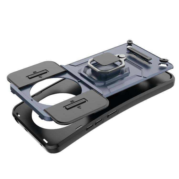 Funda Deslizante de TPU + PC a Prueba de Golpes con Soporte para Realme 14 Pro+ 5G (Gris)