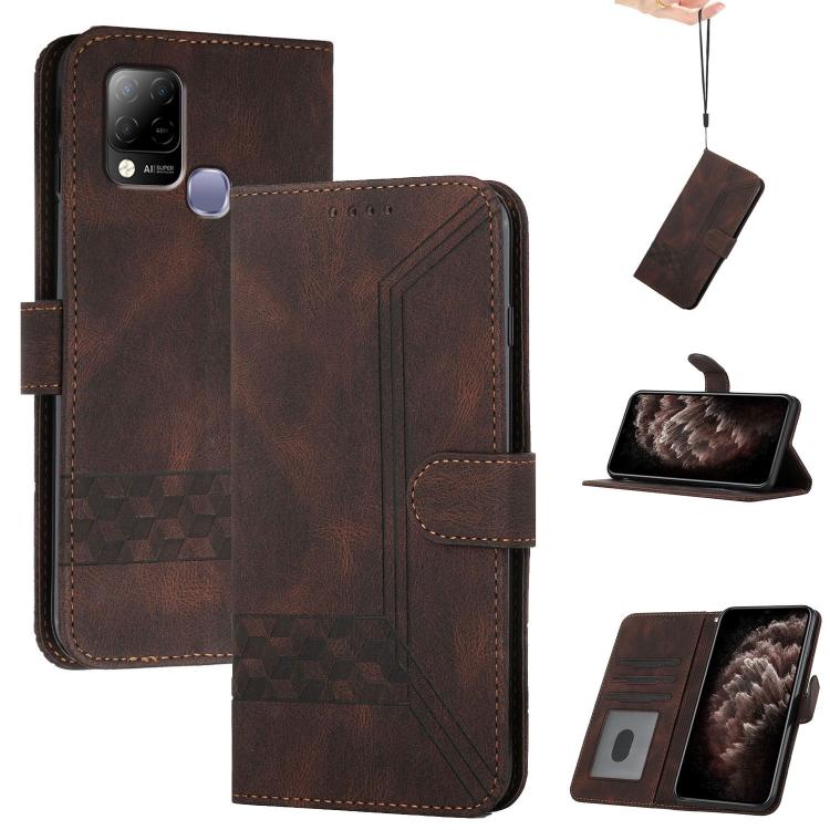 Funda de Cuero con Tapa Cúbica para Teléfono Infinix Hot 10T Hot 10S (Marrón)