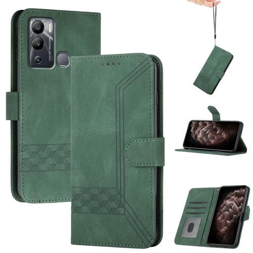 Funda de Cuero con Tapa y Tacto de Piel Cúbica para Infinix Hot 12I (Verde)