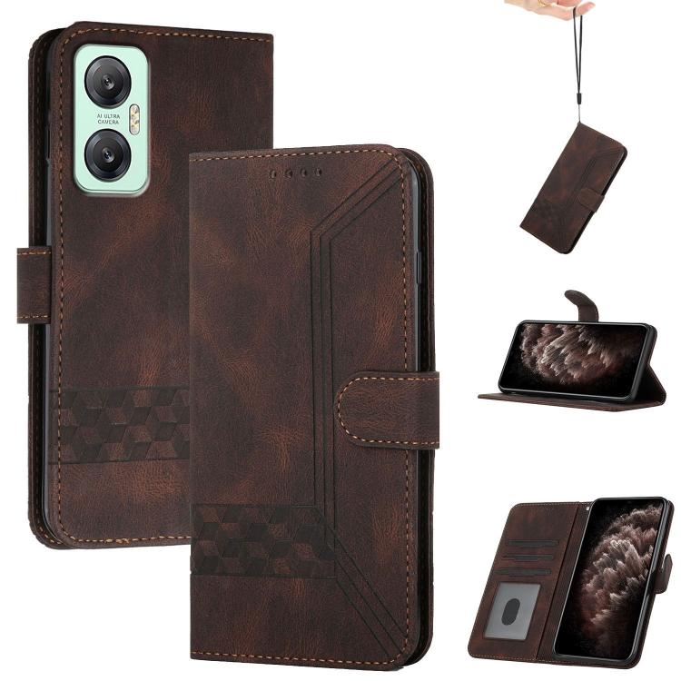 Funda de Cuero con Tapa y Tacto de Piel Cúbica para Infinix Hot 20 5G (Marrón)
