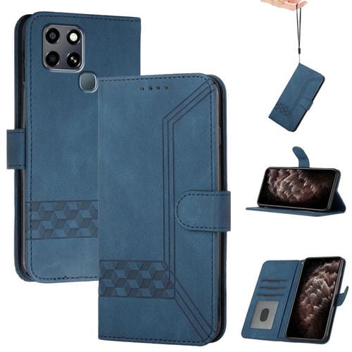 Funda de Cuero con Tapa y Tacto de Piel Cúbica para Infinix Smart 6 y Smart 6 HD (Azul)