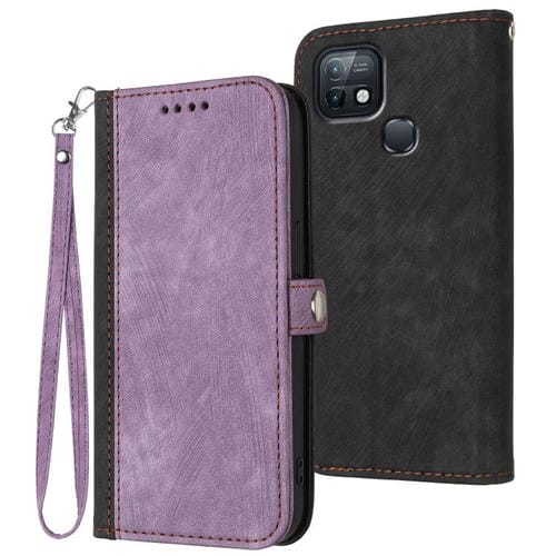 Funda de Cuero para Infinix Hot 10I con Correa y Hebilla Lateral Doble Plegable (Morado)