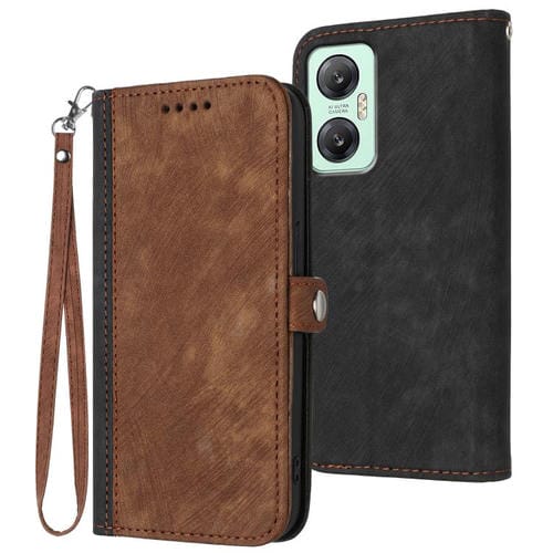 Funda de Cuero para Teléfono Infinix Hot 20 5G con Correa y Hebilla Doble Plegable (Marrón)