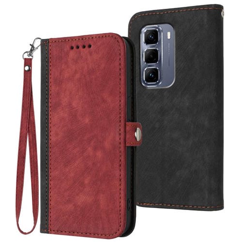 Funda de Cuero para Infinix Hot 50 Pro 4G con Correa y Hebilla Doble Plegable (Rojo)