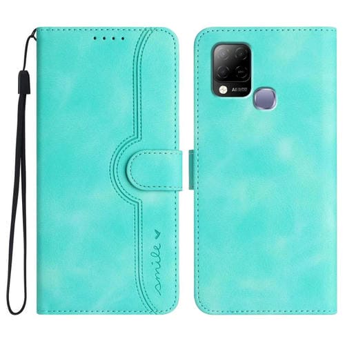 Funda de Cuero con Diseño de Corazón para Infinix Hot 10T y Hot 10S (Azul Claro)
