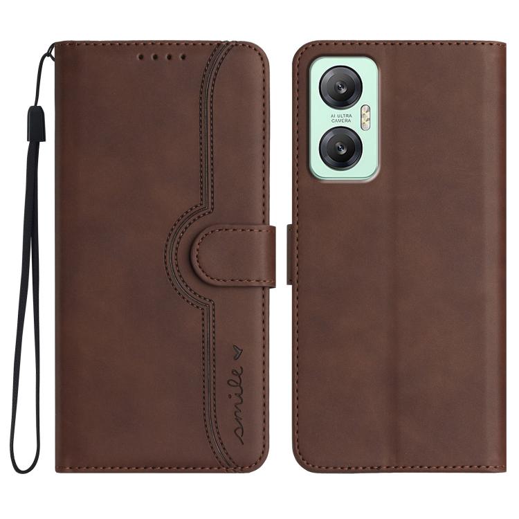 Funda de Cuero para Infinix Hot 20 5G con Diseño de Corazón (Marrón)