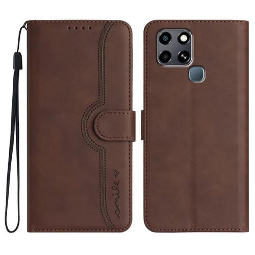 Funda de Cuero con Diseño de Corazón para Infinix Smart 6 y Smart 6 HD (Marrón)