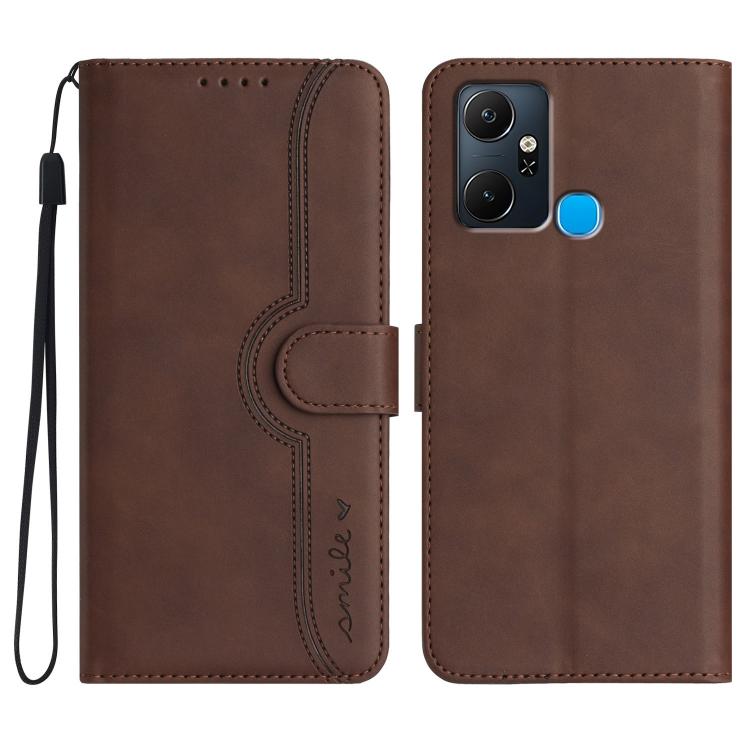 Funda de Cuero con Diseño de Corazón para Infinix Smart 6 Plus (Marrón)