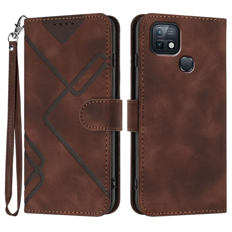 Funda de Cuero para Teléfono Infinix Hot 10I con Diseño de Líneas y Tacto Suave (Café)