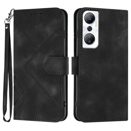 Funda de Cuero para Infinix Hot 20 4G con Diseño de Líneas y Tacto Suave (Negro)