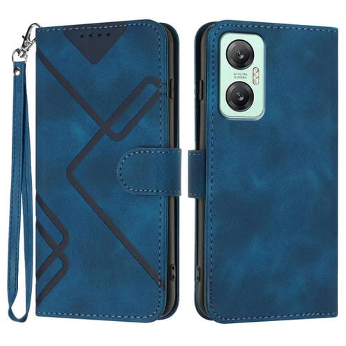 Funda de Cuero para Infinix Hot 20 5G con Diseño de Líneas y Tacto Suave (Azul)