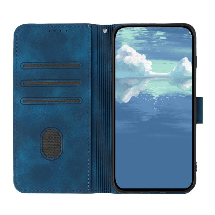 Funda de Cuero con Diseño de Líneas Indias para Infinix Smart 6 Plus (Azul)