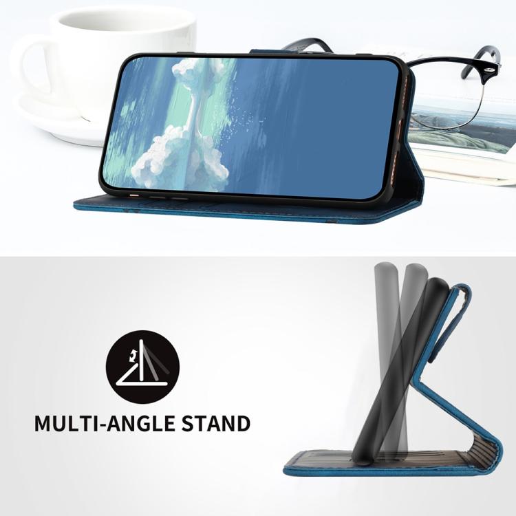 Funda de Cuero con Diseño de Líneas Indias para Infinix Smart 6 Plus (Azul)