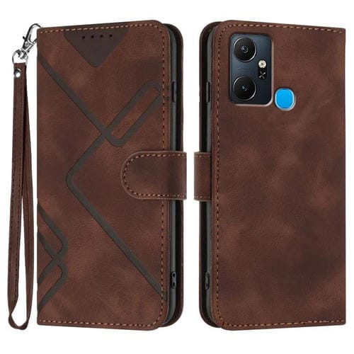 Funda de Cuero con Diseño de Líneas Indias para Infinix Smart 6 Plus (Café)