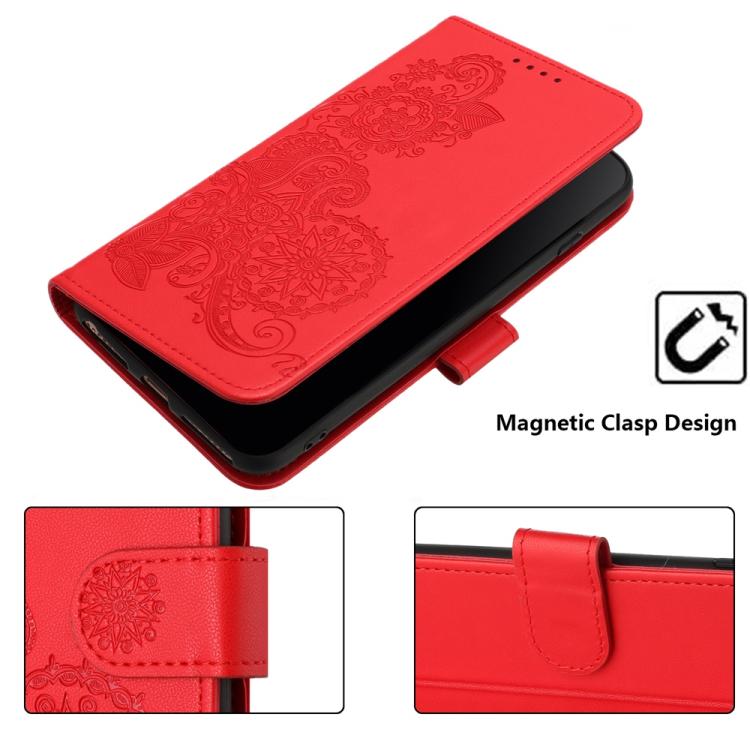 Funda de Cuero con Tapa para Infinix Hot 20 4G con Relieve Flor de Datura (Rojo)