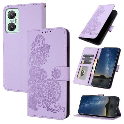 Funda de Cuero con Tapa para Teléfono Infinix Hot 20 5G con Relieve Flor de Datura (Morado)