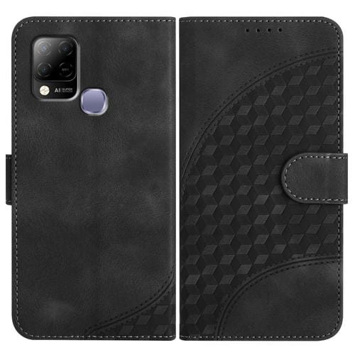 Funda de Cuero con Relieve Cabeza de Elefante para Infinix Hot 10T/Hot 10S con Cordón (Negro)