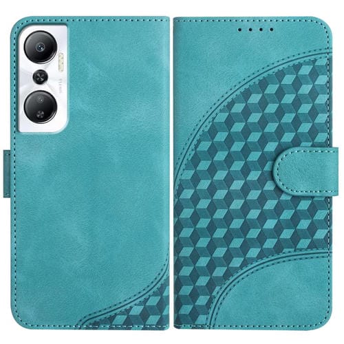 Funda de Cuero con Relieve de Cabeza de Elefante para Infinix Hot 20 4G con Cordón (Azul Claro)