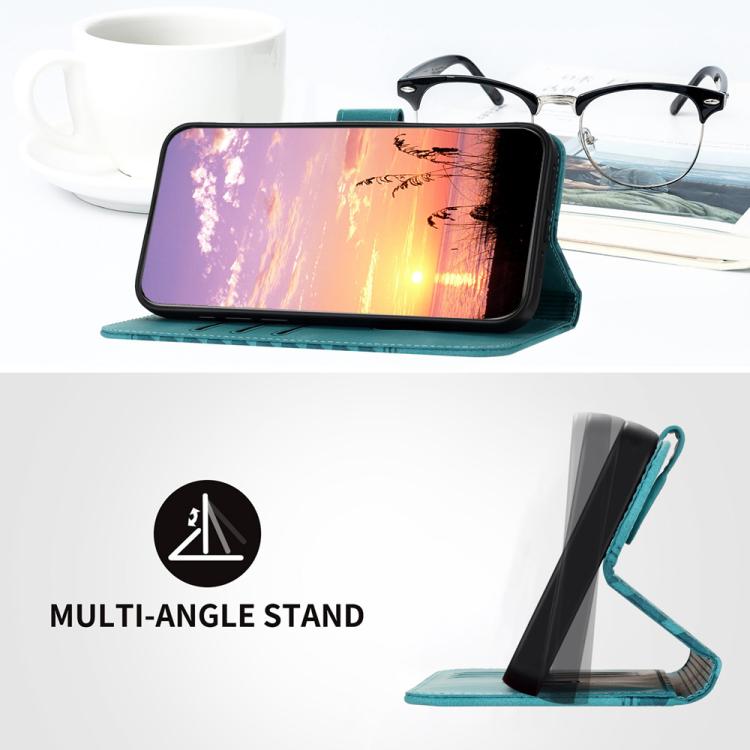 Funda de Cuero con Relieve de Cabeza de Elefante para Infinix Hot 20 4G con Cordón (Azul Claro)