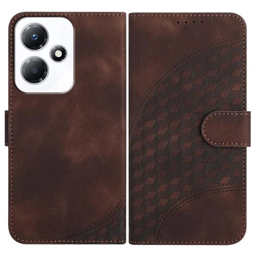 Funda de Cuero con Relieve de Cabeza de Elefante para Infinix Hot 30 Play y Hot 30 Play Nfc con Cordón (Café)