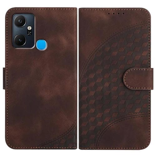 Funda de Cuero con Relieve Elefante para Infinix Smart 6 Plus con Cordón (Café)