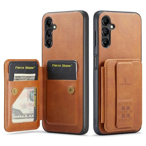 Funda para teléfono Fierre Shann Galaxy A13 5G Oil Wax con tarjetero de cuero de vaca (Marrón)