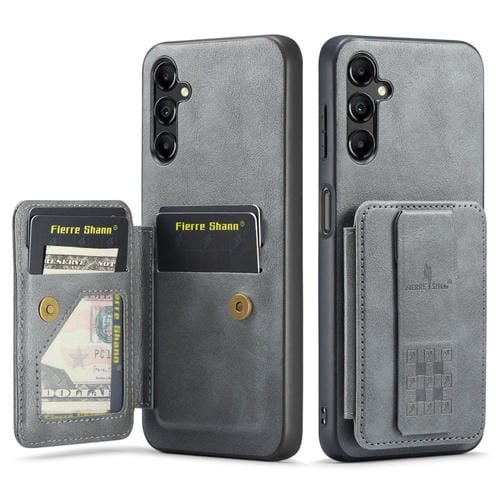 Funda para Teléfono Samsung Galaxy A35 5G Fierre Shann Oil Wax con Tarjetero de Cuero de Vaca (Gris)