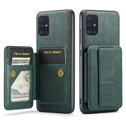 Funda para teléfono Samsung Galaxy A51 4G Fierre Shann Oil Wax con tarjetero de cuero de vaca (Verde)