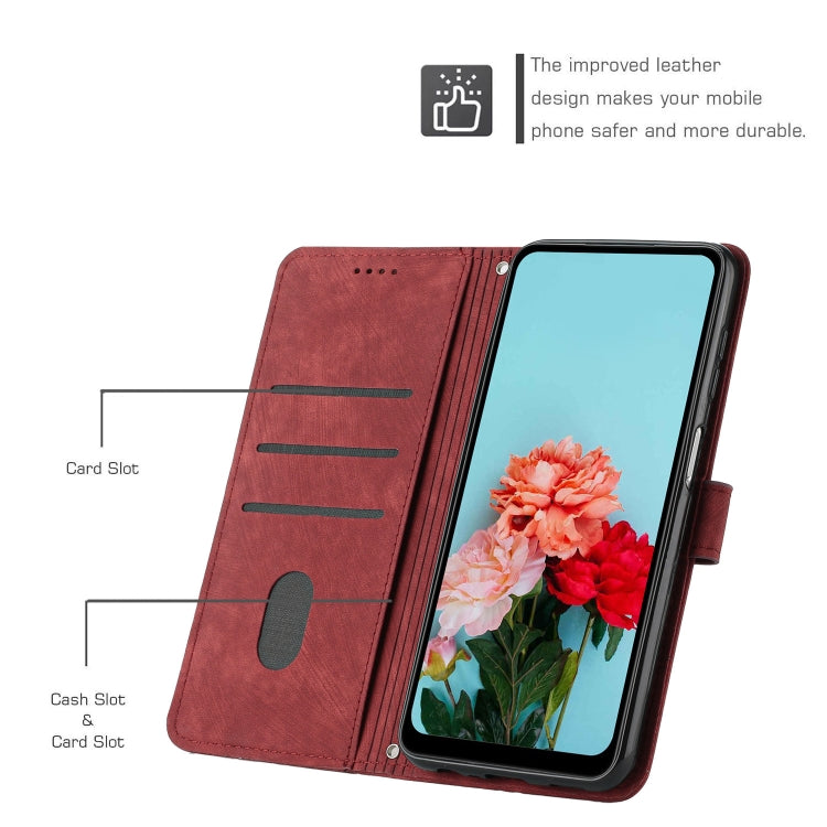 Funda de Cuero con Diseño de Rayas y Tacto de Piel para OnePlus 13 con Cordón (Rojo)