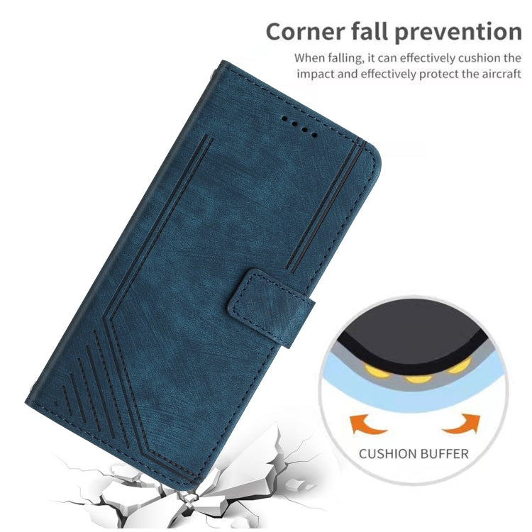 Funda de Cuero para OnePlus 13 con Patrón de Rayas y Cordón (Azul)