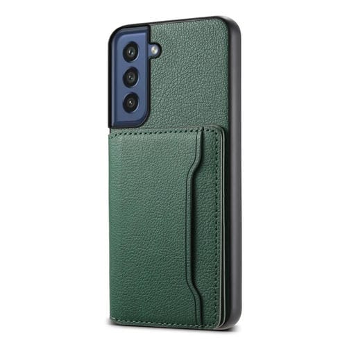 Funda para Teléfono Samsung Galaxy S21 FE 5G con Diseño de Bolsa para Tarjetas y Textura de Pantorrilla (Verde)